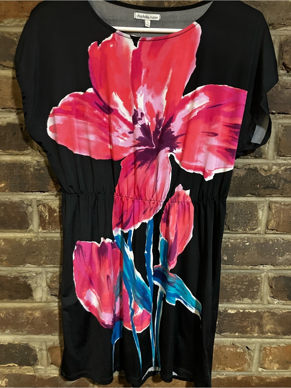 Charlotte Russe Black Dress with Pink Floral Print